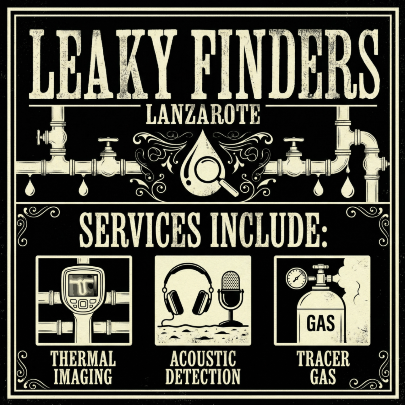 Equipo profesional de detección de fugas incluyendo cámara termográfica y dispositivos de detección acústica en Lanzarote